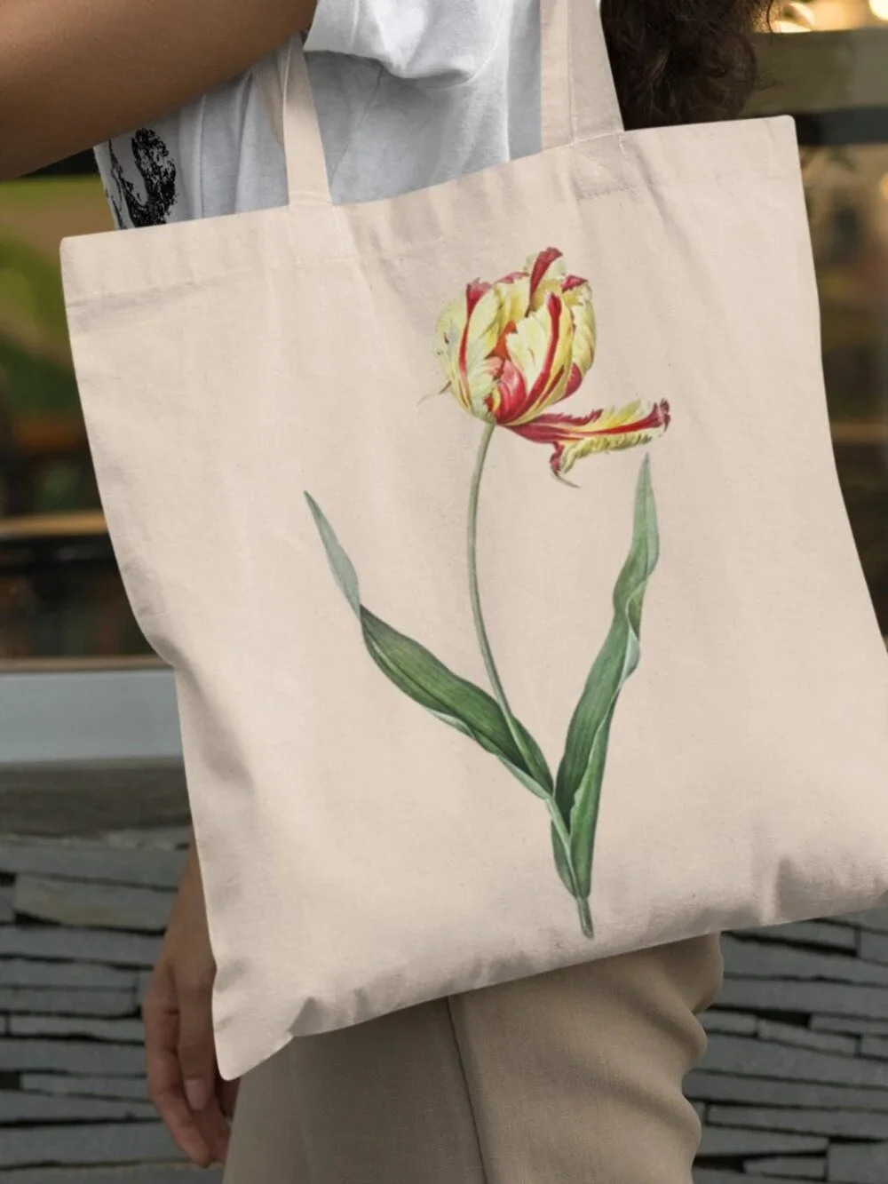 Didier's Tulip Vintage Floral Print Graphic Canvas Tote Bag